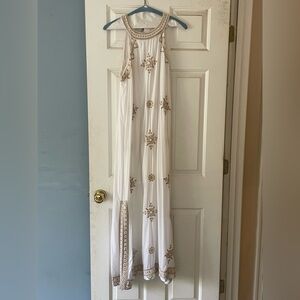 Lula Soul White Maxi Dress with Gold Embroidery